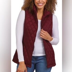 LANDS END Women’s Burgundy Puffer Quilted Vest Size Small